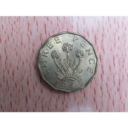 GB 1945 George VI Brass Threepence 3d Coin High Grade AU