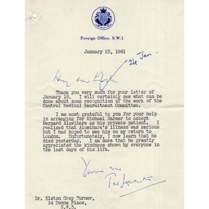 Edward Heath Prime Minster Sri Lanka MP Death Old Hand Signed Letter to WW2 Doct