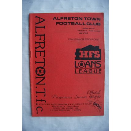 1990 programme Alfreton Town v. Eastwood Town, Evans Halshaw Floodlit Cup