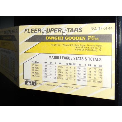 FLEER 1989 DWIGHT GOODEN 5TH YEAR BASEBALL CARD #17 OF 44