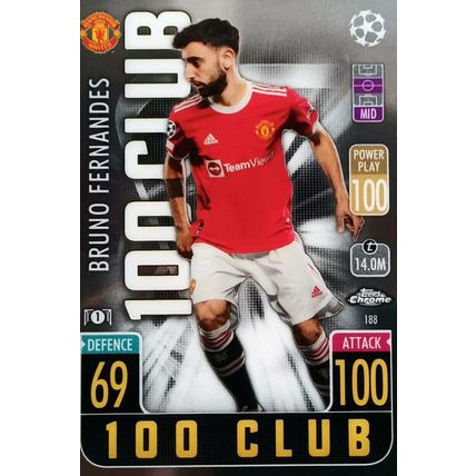 Bruno Fernandes 100 Club Topps Match Attax Chrome 2021/22 Card #188
