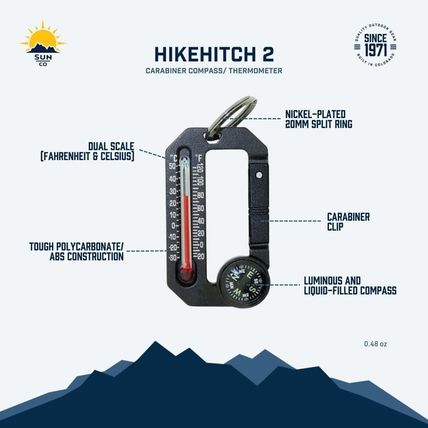 Sun Company Hikehitch 2 - Thermometer and Compass Carabiner | Camping, Hiking, a