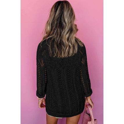Black Solid Open Knit Cardigan