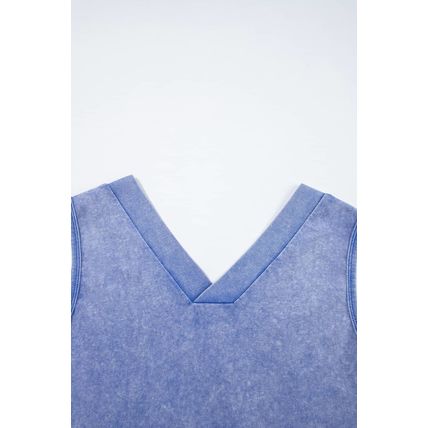 Sky Blue Mineral Wash Pocketed Sleeveless V Neck Loose Romper