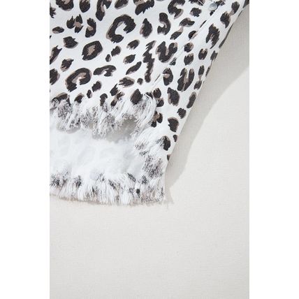 White Leopard Frayed Hem Denim Shorts