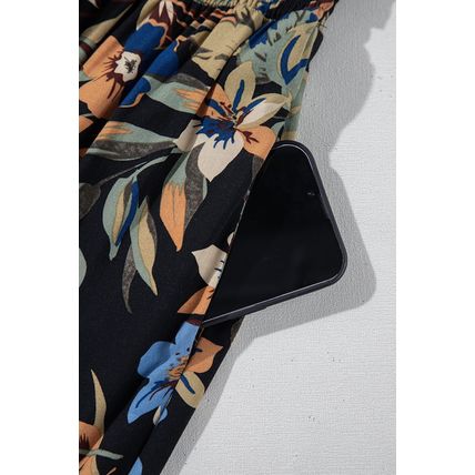 Multicolour Floral Shirred High Waist Wide Leg Pants with Tie