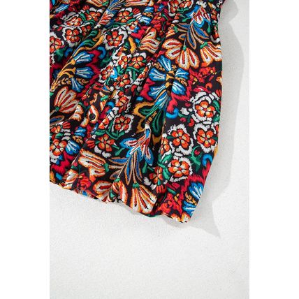 Multicolour Floral Puff Short Sleeve Shirt Mini Dress