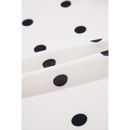 White Polka Dot Collared Lace up Font Puff Sleeve Peplum Top