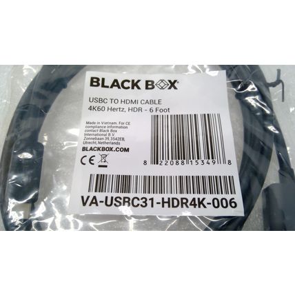 LOT OF 10 Black Box USB-C to HDMI Active Adapter Cable, 4K 60Hz, HDR, 6ft