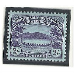 British Solomon Islands 1910 2/- Purple on Blue Mounted Mint MM SG15 Small Canoe