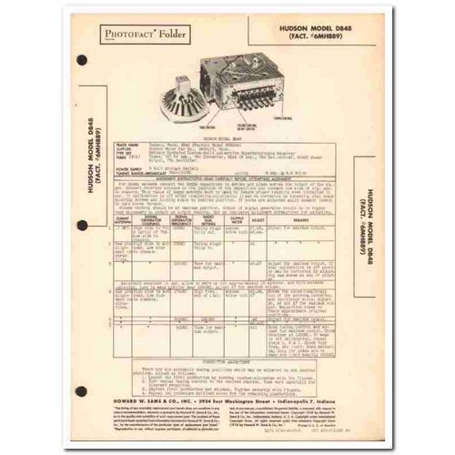 hudson model db48 6-tube automotive car am radio sams photofact manual