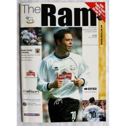 2002 programme Derby County v. Burnley, poster Chris Riggott