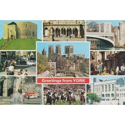 Greetings From York Race Horse Racing Course + 8 Views Yorkshire Postcard