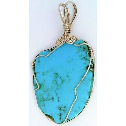 Turquoise Sterling Silver Wire Wrap Gemstone Pendant 16
