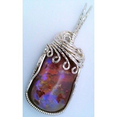 Australian Opal Sterling Silver Wire Wrap Gemstone Pendant 12