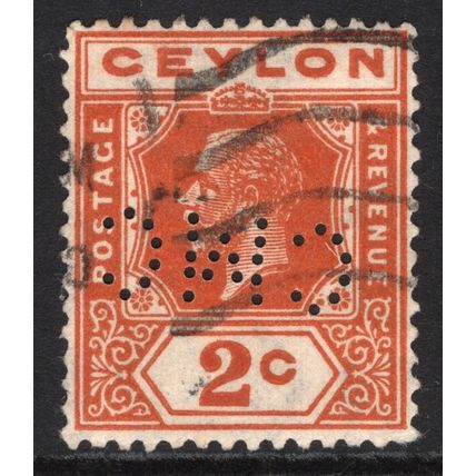 CEYLON: KING GEORGE V DEFINITIVE - 2c PERFIN USED (G19)