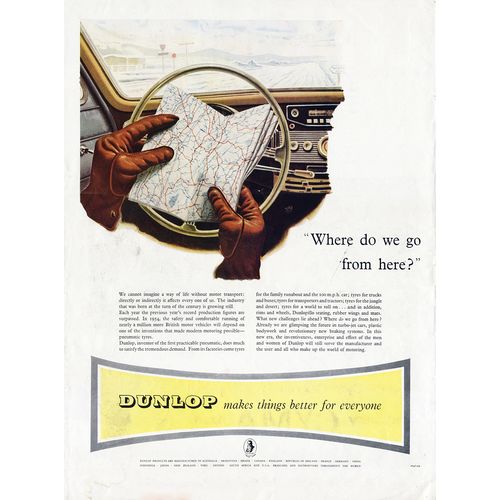 1954 Dunlop Tyres Full Page Vintage Magazine Car Advert