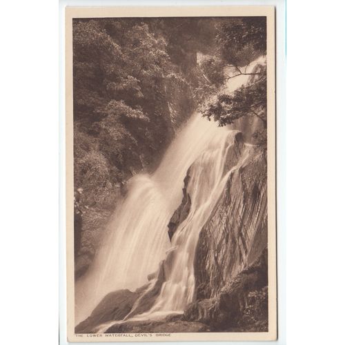 The Lower Waterfall at Devil's Bridge Cardiganshire Postcard DBJ