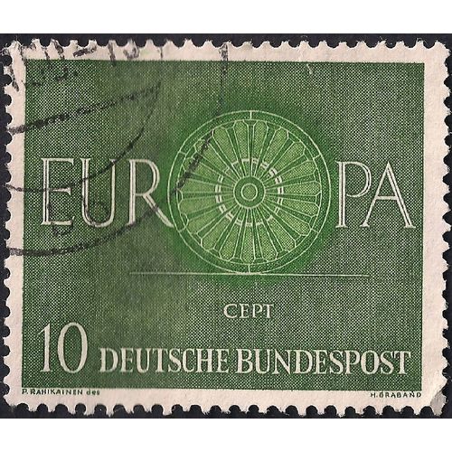 GERMANY, Europa CEPT: Spoked Wheel, green 1960, 10 Pf, #3