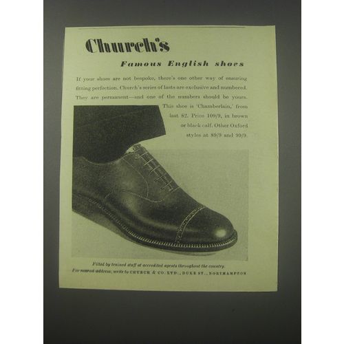 1954 Church's Chamberlain Shoes Ad - Church's famous English shoes