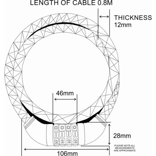 12mm Cable Combination Bike Lock : Longer Length Cable (0.8m)