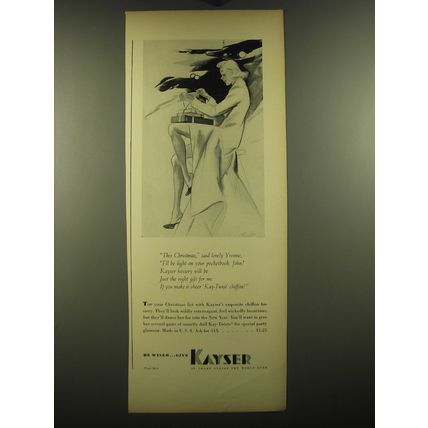 1938 Kayser Stockings Ad - This Christmas, said lovely Yvonne