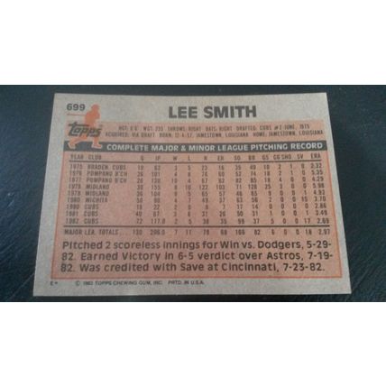 1983 Topps Card # 699 Lee Smith Excellent (5) Chicago Cubs