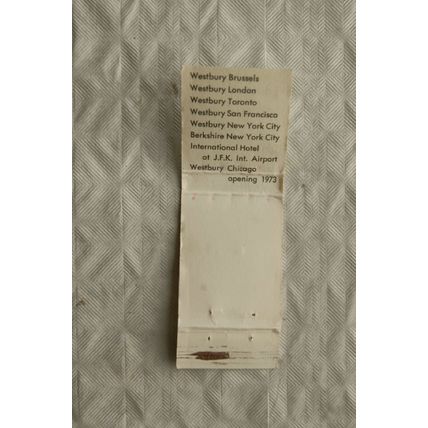 Matchbook cover Westbury Hotel, Brussels