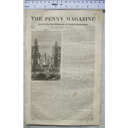 1832 The Penny Magazine No. 14 Thebes, Temple Church, the library, etc.