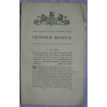 1862 Act of Parliament: Ecclesiastical Benefices