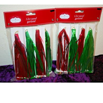 2 Trim A Home New in Package 12ct Tassel Garland in Christmas Green & Red