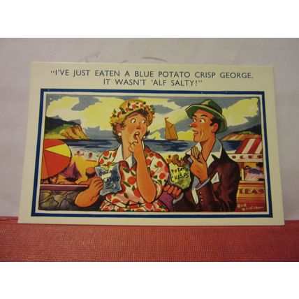 SAUCY SEASIDE POSTCARD unused H.B. Ltd no 8020 humour crisps salt bag =