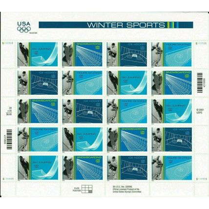 Winter Sports Sheet of Twenty 34 Cent Stamps Scott 3552-55