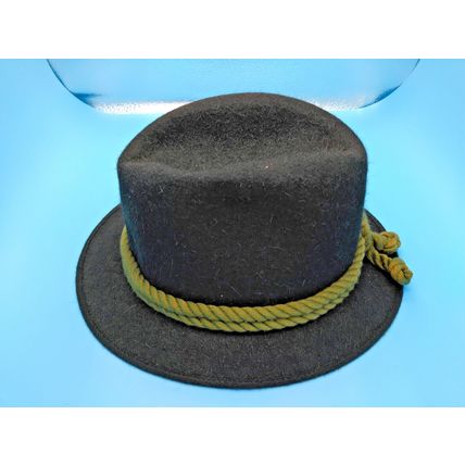 Black Fedora Wool/Felt Gentlemen's Hat - Rope Banding - Beautiful! Small/Med.