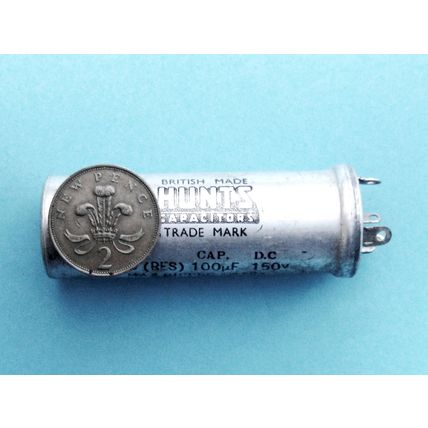 Hunts 1950’s-60’s, 100µF + 50µF 150V New OS Electrolytic Capacitor Valve Tube