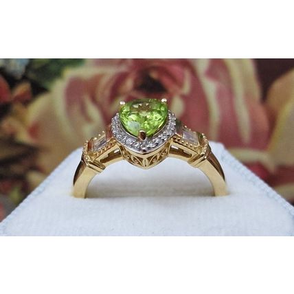 2.25ct Hebei Peridot Zircon Pear Halo Ring Size T½ 14k Gold Overlay 925 Silver