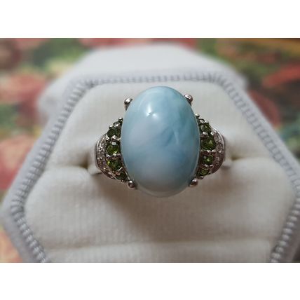 8ct Oval Larimar Diopside Zircon Solitaire Ring Sz Q½ to R Rhodium on 925 Silver
