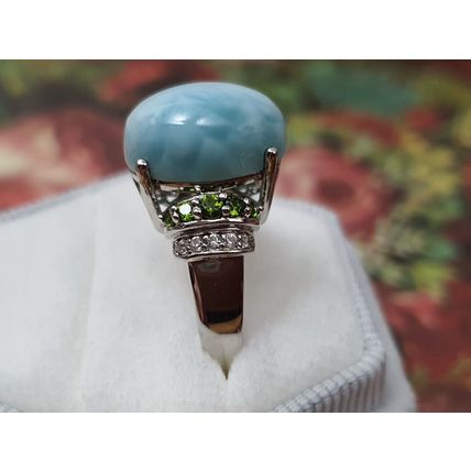 8ct Oval Larimar Diopside Zircon Solitaire Ring Sz Q½ to R Rhodium on 925 Silver
