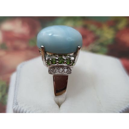 8ct Oval Larimar Diopside Zircon Solitaire Ring Sz Q½ to R Rhodium on 925 Silver