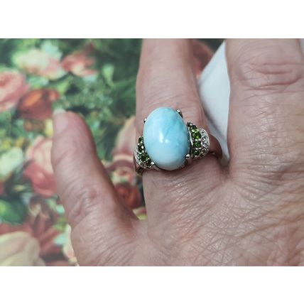 8ct Oval Larimar Diopside Zircon Solitaire Ring Sz Q½ to R Rhodium on 925 Silver