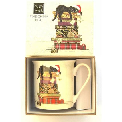 Black Christmas Cat Mug fine China 8.5 CM - Festive Gift Tableware Ceramic