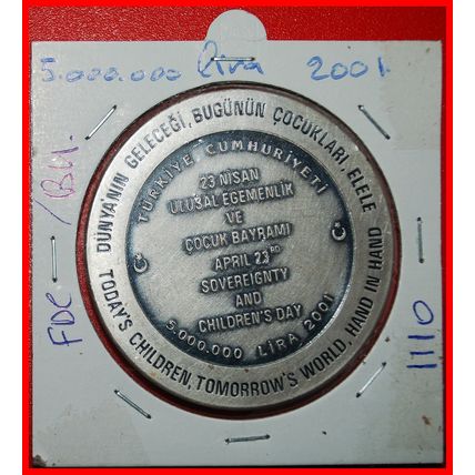 RARITY:TURKEY★5000000 LIRAS 2001 COA CHILDREN SILVER★HOLDER★LOW START★NO RESERVE