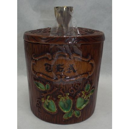 Rare Vintage Treasure Craft Ceramic Green Apple Canister Tea Storage Can