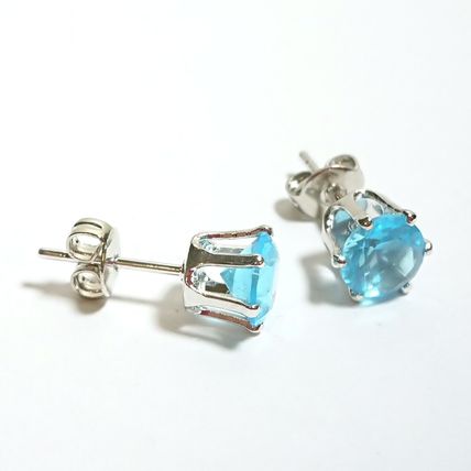 Blue Turquoise Aquamarine Round White Gold Plated 6mm Stud Earrings