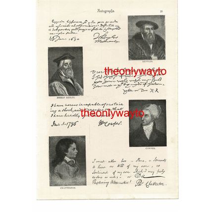 Autographs, BISHOP RIDLEY, Thomas Chatterton, Book Illustration (Print), 1893