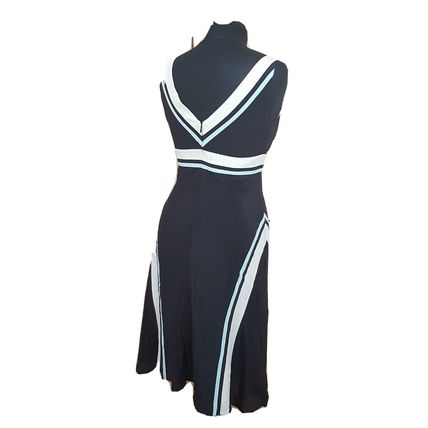 Warehouse Black Cream Sage Stripe Colourblock 100% Silk Dress 38 EU 10 UK