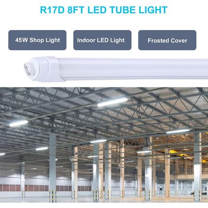 LED Bulbs 8 Foot, 2 Pin, 45W 6000K, T8 LED Tube Lights, R17D HO Rotatable 8' Sho