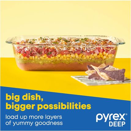 Pyrex Deep 3-Pack Glass Baking Dish Set (9"X13", 7"X11", 8"X8") with Bpa-Free Li