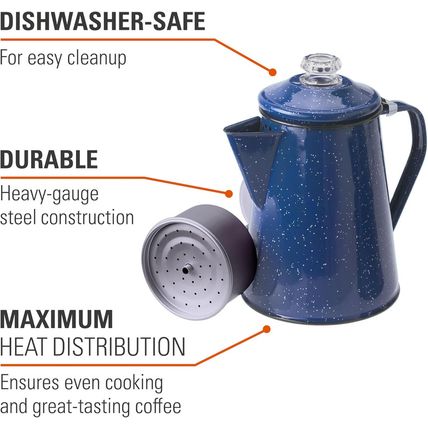 GSI Outdoors Percolator Coffee Pot | Enamelware Campfire Coffee Boiler Kettle fo