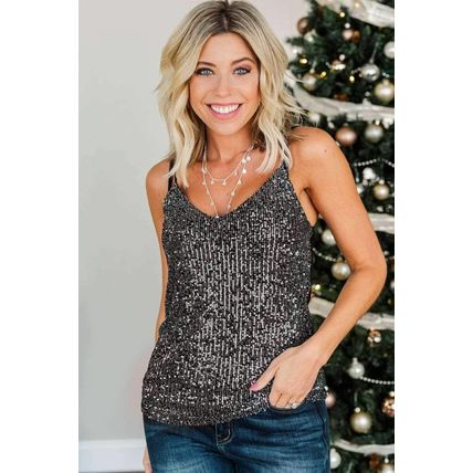 Gray Sequin Tank Top